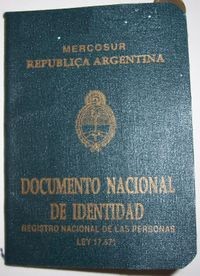 Argentina Documento nacional de identidad.